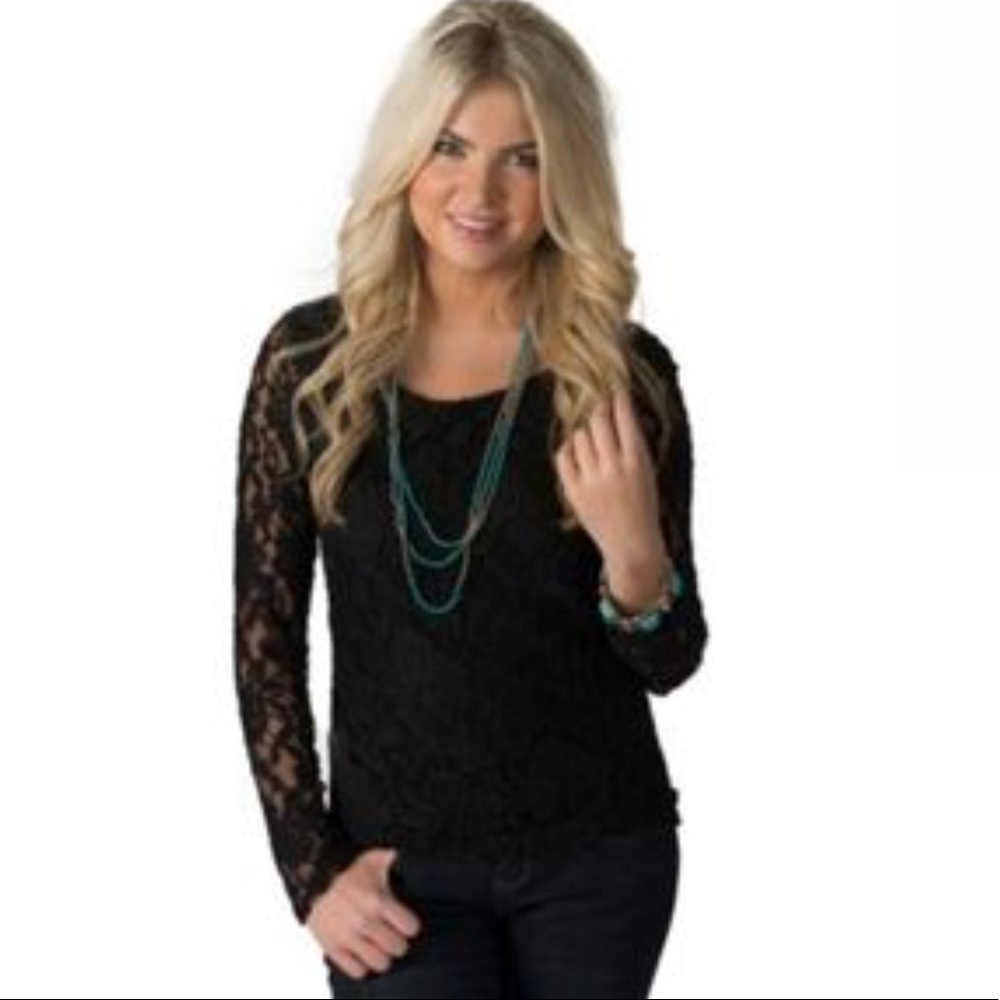 Forever 21 Long Sleeve Sheer Black Lace Top
